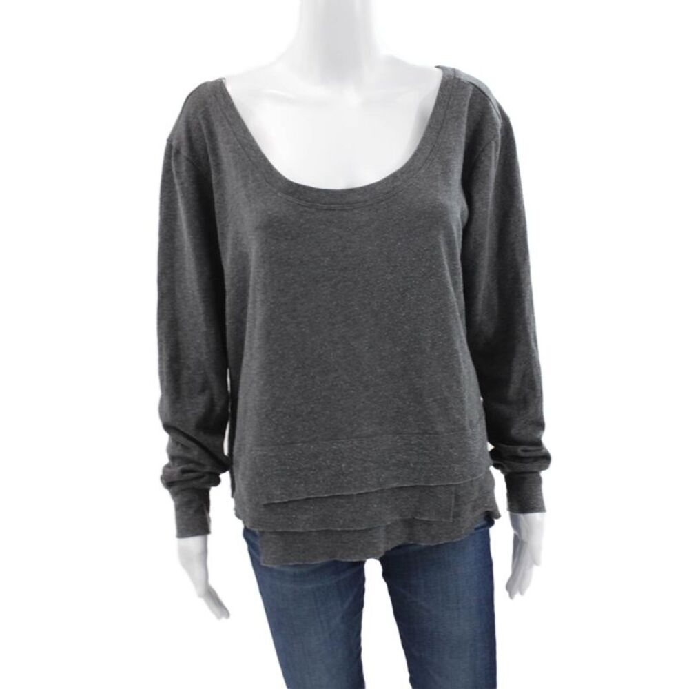 Leallo Womens Basic T-Shirt Gray Long Sleeve Scoop Neck Size L